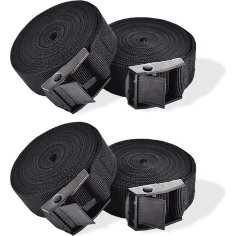 4 Sangles d'arrimage, 1m Sangle de Serrage, Sangle à cliquet, Sangle 25mm, Noir Sangle, avec verrou de Serrage, Sangle a cliquet, Sangle Moto remorque