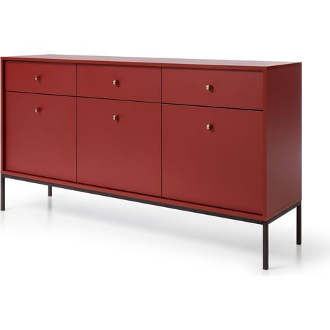 Bim Furniture – Commode moderne 154 cm avec 3 tiroirs – Corps en panneau stratifié – Pieds en métal – Style industriel bordeaux - MKSZ154 (1/4)