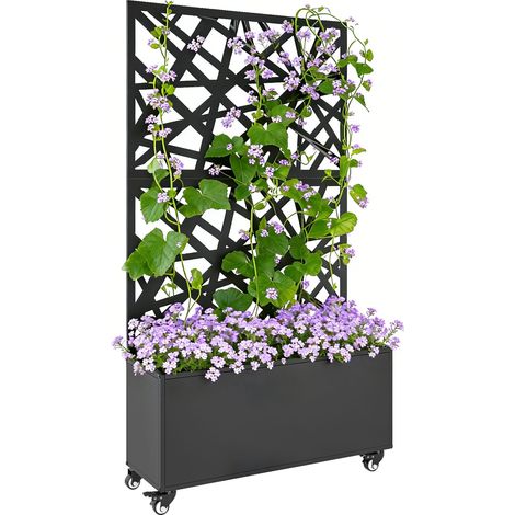 Jardinière avec treillis - Outsunny - avec brise-vue et roulettes verrouillables - pour plantes grimpantes - 90 x 30 x 160 cm, noir (1/5)