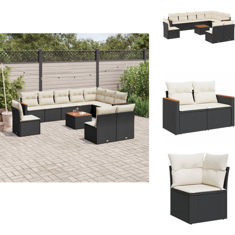 Salon de jardin 11 pcs avec coussins noir résine tressée - Ensemble Salon De Jardin - Mobilier Extérieur - Canapé Jardin - Table Jardin - Chaise Lounge (1/5)