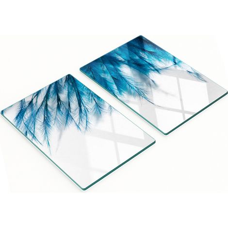 Tableau en verre élégant et résistant avec motif de plumes bleues 2x40x52 cm (1/5)