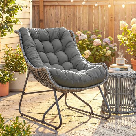 Fauteuil en rotin sangles coussin fauteuil extérieur rembourré en rotin poly fauteuil en osier jusqu’à 120 kg