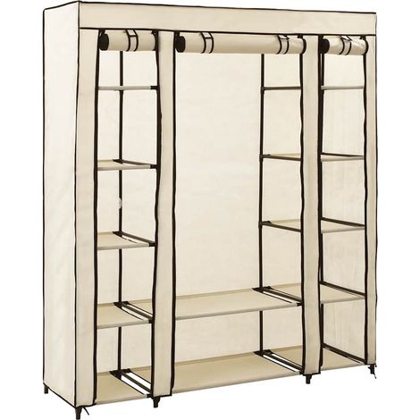 Maison Exclusive - Stoffschrank mit Fächern Kleiderstangen Creme (1/5)