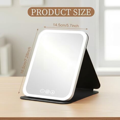 Miroir de maquillage lumineux, rechargeable par USB, avec écran tactile, pliable et portable, idéal pour les voyages et pour une utilisation dans la chambre à coucher.