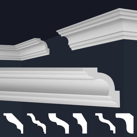 MARBET DESIGN Cornici in XPS Polistirolo Bianco per Soffitto e Pareti, Modelli di Cornici E-Cornici: E-15 / 80x80mm, 50 metri / 25 strisce