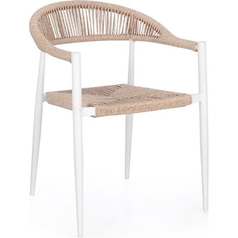 Sedia "Jandia" struttura in alluminio con braccioli per interni ed esterni -Bianco/Beige / Confezione da 2 Pezzi
