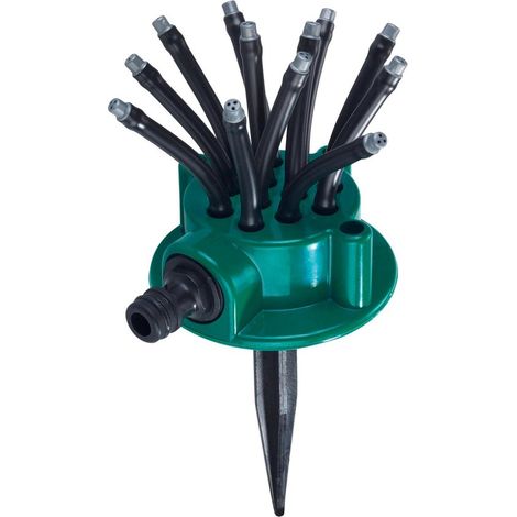 Arroseur de jardin à 12 bras flexibles, système d'irrigation circulaire avec buses réglables et piquet de terre, pour tuyau 3/4 pouce, pelouse et jardin, vert et noir (1/5)
