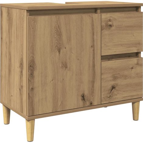 Armoire lavabo chêne artisanal rangement fonctionnel 65 x 33 x 60 cm en bois d'ingénierie chêne