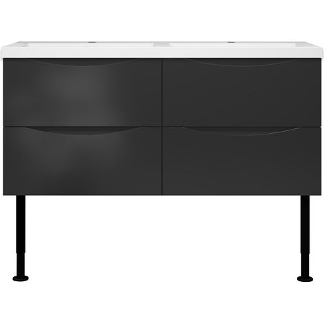 Meuble de salle de bain 120 cm, 4 tiroirs, MDF brilliant anthracite, avec vasque + pieds