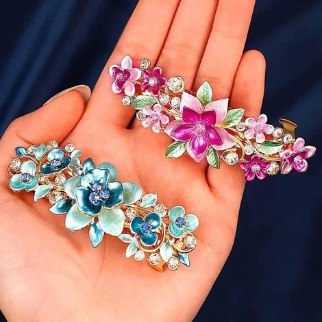 Französische Haarspangen mit goldenen Blüten, florale Haarspangen für Hochzeiten, Vintage-Haaraccessoires aus Kristall (1/5)