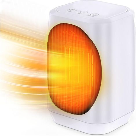 Portable Electric Space Heater, 1200W 70° Oscillating PTC Ceramic Space Heater with 3 Modes, Mini Heating/Cooling for Indoor Bedroom Office (White) (1/4)