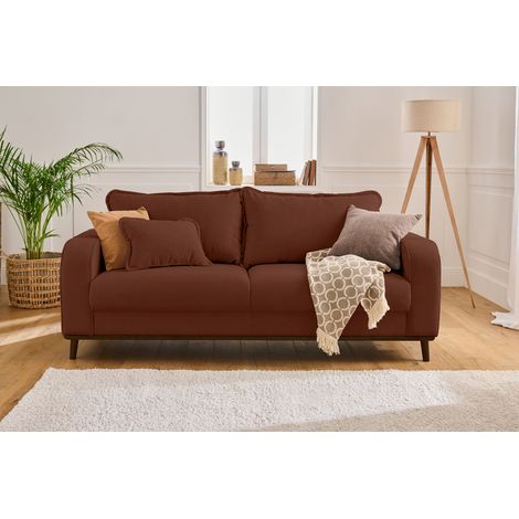 Lisa Design – Canapé droit 3 places en velours côtelé – Couleur rouille – Dimensions 163x87x86 cm – Confort optimal avec coussins en mousse
