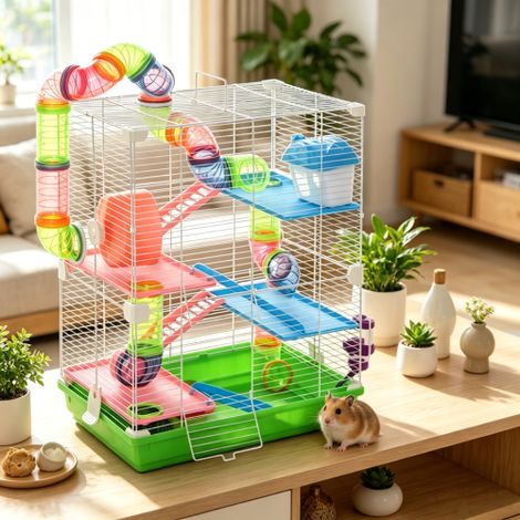 Gabbia per animali domestici, casetta per gerbilli, casetta per criceti, gabbia per piccoli animali a 5 livelli con design verticale, disponibile in loco. (1/5)