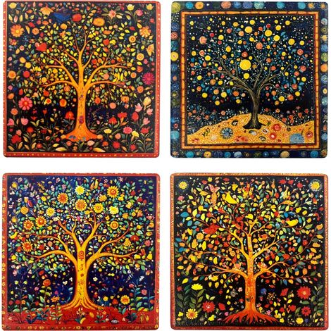 Aimants décoratifs Arbre de Vie, lot de 4 motifs magnétiques, cadeau original pour la maison et le bureau