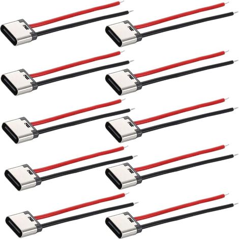 10 Pièces Fil de soudage de type C 2P, câble de connecteur femelle USB C pour le chargement de téléphone portable (1/5)