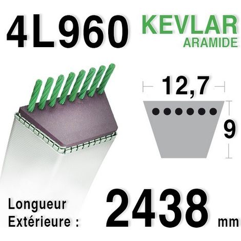Courroie 4L960 – Accessoire adaptable pour tondeuse – Longueur 960mm – Compatible HUSQVARNA, CASTELGARDEN, MTD, JOHN DEERE