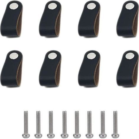 8 Pièces Poignee Cuir Bouton de Meuble Noir Boutons de Portes pour Placards avec des Vis Poignées en Cuir Cuisine Tire Boutons (1/4)