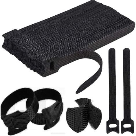 BUNTHAUS 50 Stück schwarze, wiederverwendbare Mehrzweck-Kabelbinder, 12 x 150 mm, hitzebeständig, USB-Kabelbinder, Schreibtisch-Organizer (1/3)