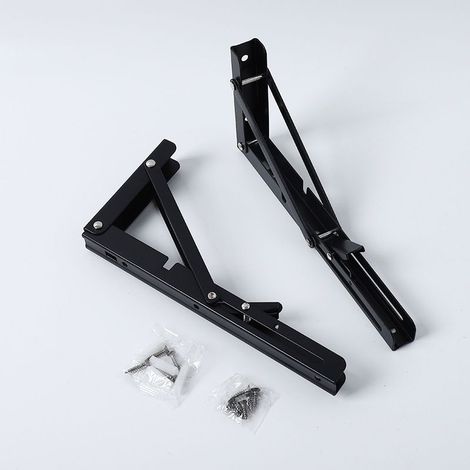 Stück 400 mm Klappregalträger, Klapphalterungen, Klappbare Konsolenstütze, Maximale Traglast 150 kg, Stabile Wandregalhalterung für Garage, Küche, Schlafzimmer, Schwarz, inklusive Schrauben (1/4)