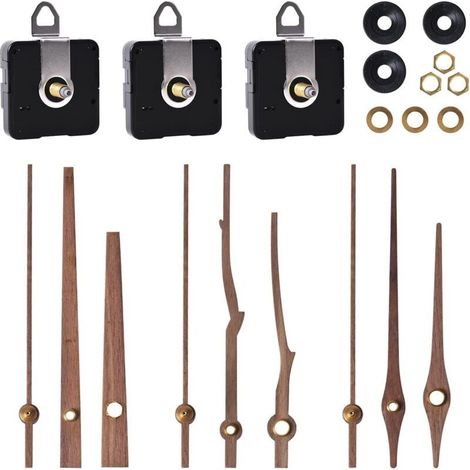 Mécanisme Horloger Quartz 3 Sets Mécanismes pour Horloge Murale, Aiguilles en Bois de Noyer, Silencieux et Durable, 12 pouces (1/4)