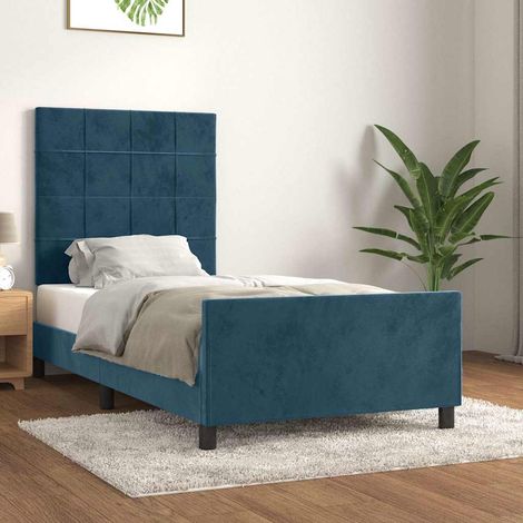 Cadre de lit 80 x 200 cm avec tête de lit réglable, velours bleu foncé, sans matelas, 26.75kg - PANGIVO (1/5)