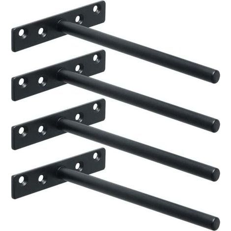 Pair Wandregalhalterungen mit unsichtbarer, schwebender Befestigung, Metallträger, verdeckte schwebende Holzregalhalterungen mit Montagematerial, Mattschwarz, 4 Stück