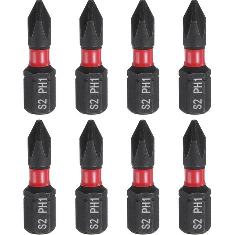 8pcs PH1 Embout de Tournevis Cruciforme 1/4" Tige Hexagonale 25mm/1" Longueur Magnétique Embouts à Tête Cruciforme Acier S2 de Perceuse Électrique (1/5)
