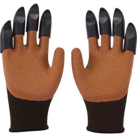 Paar Gartenhandschuhe mit Krallen, hochwertige wasserdichte Gartenhandschuhe, Gartentechnik-Handschuhe zum Graben und Pflanzen, braun