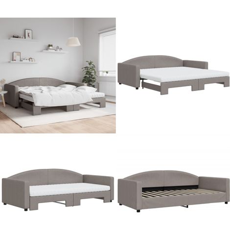 Tagesbett Ausziehbar mit Matratzen Taupe 100x200 cm Stoff - Sofa - Schlafsofa - Gästebett - Tagesbett - Ausziehbarer Schlafsitz - Home & Living