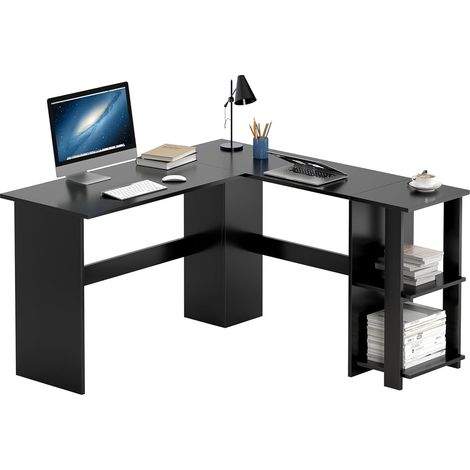 Soges – Bureau d'angle noir en L avec étagères – MDF E1 résistant aux rayures – Dimensions 130 x 130 x 74 cm – Pour bureau ou salle à manger