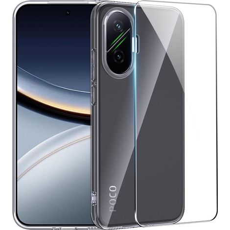 Handyhülle für Xiaomi Poco F7 mit Schutzfolie, transparent & stoßfest