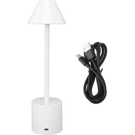 Wiederaufladbare LED-Tischleuchte, 3 dimmbare Farben, tragbar, kabellos, 2000 mAh Akku, USB-C-Anschluss, für Schlafzimmer und Büro, Weiß