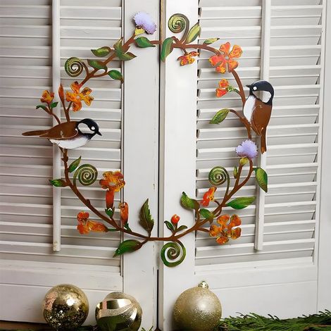 Guirlande Murale En Métal - Guirlande Fenêtre Oiseaux Sur Branche - Décoration Intérieure Et Extérieure - Diamètre 30 Cm - 1 Pièce (1/5)
