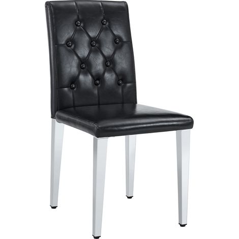 Lot de 4 chaises de salle à manger noires en PU avec pieds en métal argenté brillant (1/5)