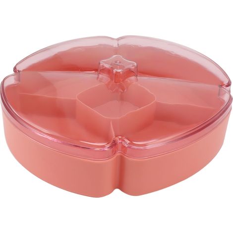 Plateau de service rond en plastique rose, compartimenté pour fruits, noix et bonbons, 5 sections, idéal pour Thanksgiving et le Nouvel An chinois. (1/5)