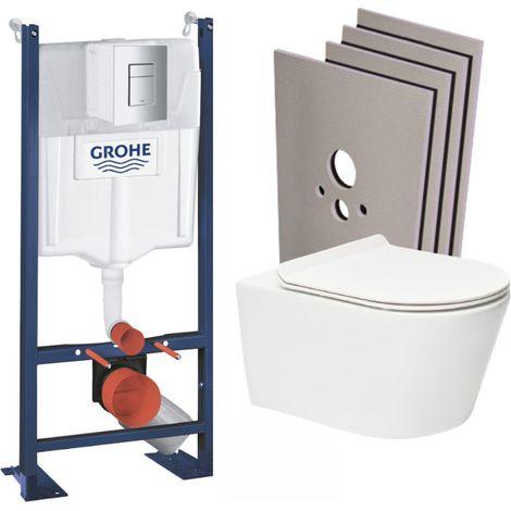 Grohe Pack WC Bâti autoportant + WC sans bride SAT, fixations invisibles + abattant slim, softclose + Plaque + Set habillage (1/5)