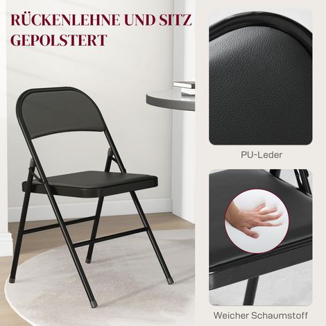 Lot de 2 sièges pliants, fauteuils de travail transportables, piètement métallique, parfaits pour l'espace de travail, l'accueil ou la zone d'attente, revêtement en skaï noir. (1/4)