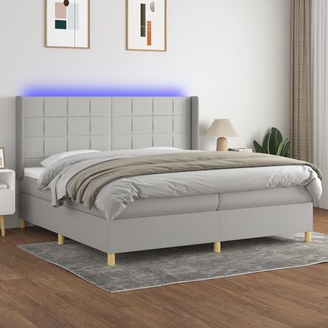 Lit Adulte - Sommier tapissier matelas et LED - Ensemble de lit tapissier - Chambre Intérieur Gris clair 200x200 cm Tissu XRKJY6879335 (1/5)