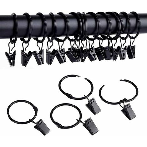 25pcs Curtain Rings with Clips Metal Curtain Hooks, Easy to Open and Close, Metal Curtain Hooks for Window Door Shower Curtains (1/5)