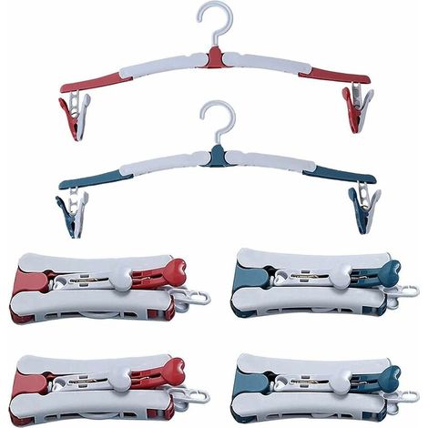 royaluxe - Cintres Plastiques Portables, 6 Pièces, Cintres Pliables de Voyage, Gain de Place, Cintre Pliant Pivotant Antidérapan, Gain de Place en Voyage, 360 ° Antidérapant Cintres Pliants (Rouge, Bl (1/5)