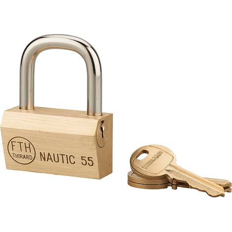 Lucchetto Ottone Nautic 55mm, 3 chiavi, anticorrosione, waterproof, arco acciaio temprato - THIRARD