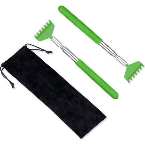 Lot de 2 gratte-dos extensibles et portables, en métal et acier inoxydable, avec sac de transport (1/5)