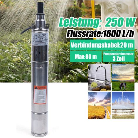3 Zoll Brunnenpumpe Tiefbrunnenpumpe Sandverträglich 0.25 kW 1600 L/h Pumpe