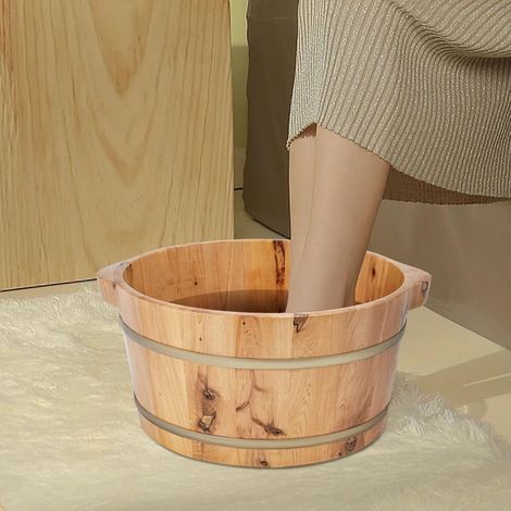 Bassin de Pieds en Bois Massif, Durable et Stable, 36.5 x 18 cm, Idéal pour Bains de Pieds aux Familles, SPA, Sauna (1/5)