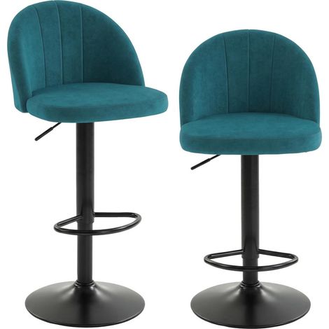 Ensemble de 2 tabourets de bar pivotants modernes bleus avec repose-pieds, design élégant pour cuisine ou comptoir. (148 caractères) (1/5)