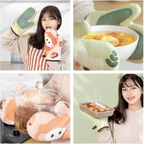 Gants De Four - Silicone Et Coton - Résistants À La Chaleur Jusqu'à 250 °C - Pour Cuisine Barbecue Four Micro-ondes - 2 Pièces (1/4)