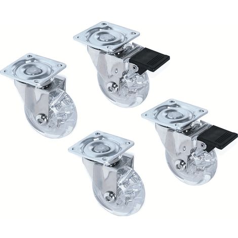 Ruote girevoli carrello 4 pz rotelle carrelli con senza freno 100mm 4" portata 320kg trasparente 686b