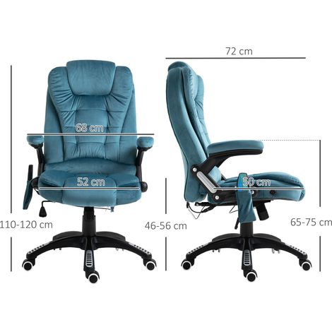 Fauteuil gaming massant et chauffant, siège de bureau réglable en hauteur, support jusqu'à 120 kg, dimensions 68x72x110-120 cm, bleu (1/5)