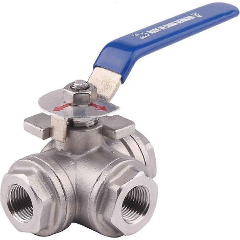 Vanne à bille 3 voies, embase en L, acier inoxydable 304, type femelle, pour eau, huile et gaz, avec poignée de verrouillage en vinyle (1 pouce NPT) KB 3/8 pouce NPT (1/5)
