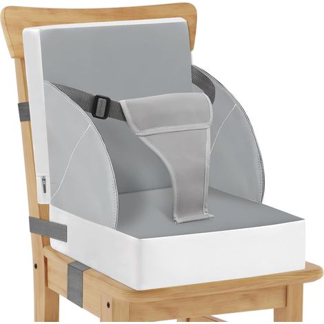 Rehausseur de chaise pour enfant, ceinture à 3 points, coussin d'assise pour enfants et bébés en PU imperméable avec sangles, coussin de siège pour enfants et tout-petits (gris) (1/5)
